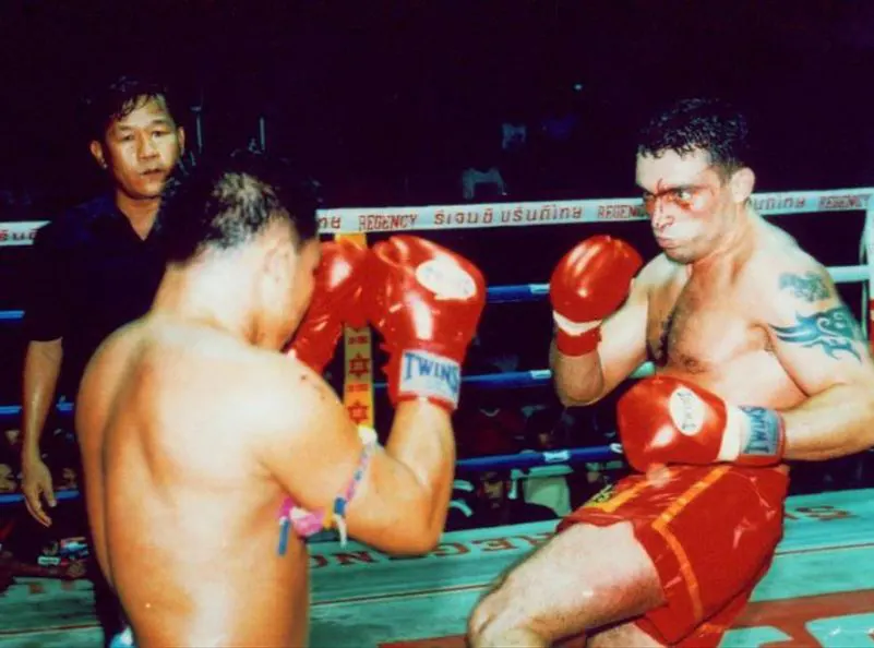 Christian Daghio durante una de sus primeras peleas de muay thai