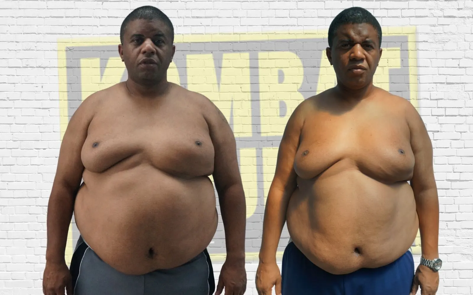 Foto dei risultati di Winston prima e dopo il programma di allenamento del gruppo Kombat